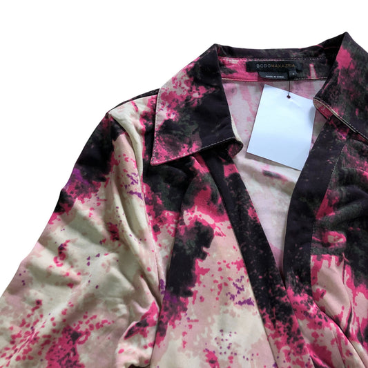 BCBGMAXAZRIA Wrap Dress Size S Women's Long Sleeve Tie Dye Pink