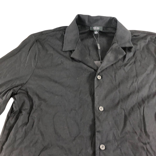 Cuban Collar Button Shirt Size Medium Men's Black Cotton