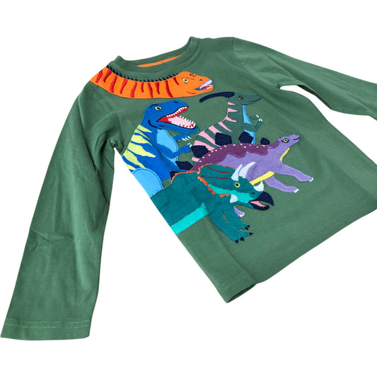Boden Dinosaur Print Long Sleeve Top Green Kids Boys Girls 4-5 Years