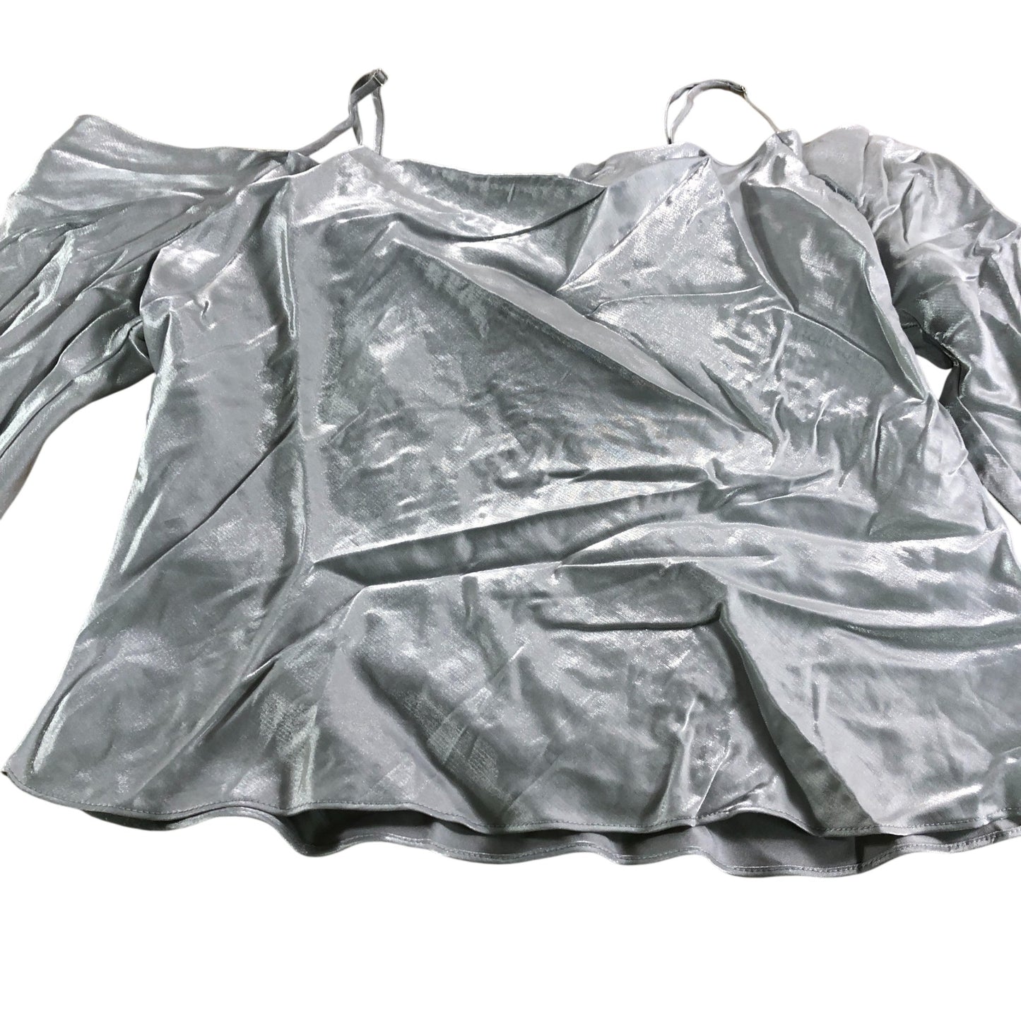 River Island Silver Metallic Cold Shoulder Top UK14 Long Sleeve
