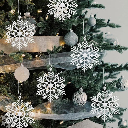 White Glittering Snowflake Ornaments Decorations 15 Pack