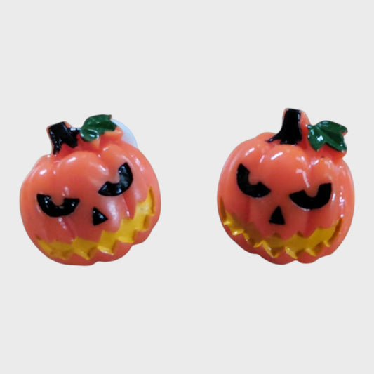 HALLOWEEN Pumpkin Stud Earrings Fun Costume Accessory Orange Black