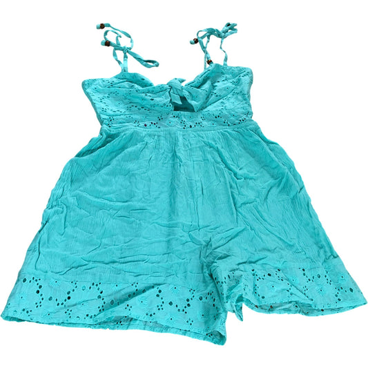 River Island Women's Playsuit UK S Turquoise Embroidered Tie Strap Cotton