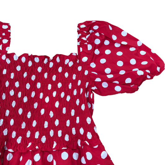 Baukjen Alicia Organic Cotton Smock Midi Dress Crimson Polka Size 18