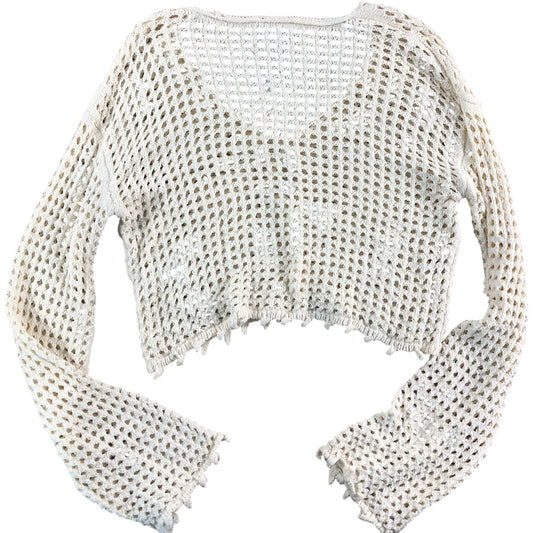 River Island Cropped Cardigan UK11-12 Girls Beige Knitted Open Stitch Style