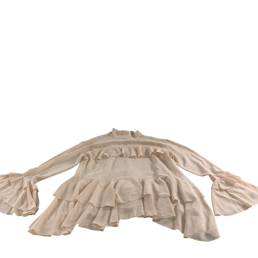 River Island Long Sleeve Flared Ruffle Top Women's Light Pink Chiffon UK6