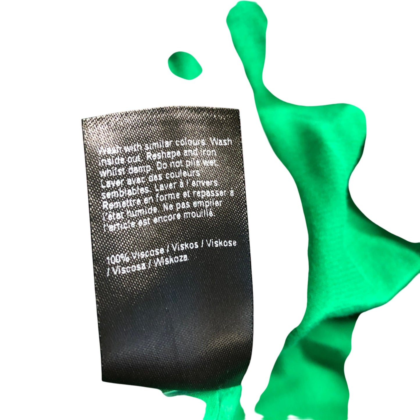 River Island Green Viscose Dress UK16 Women's Long Sleeve Pleated Design