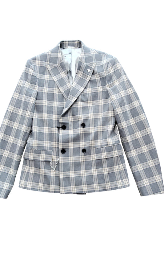 River Island Studios 38R Women's Double Breasted Check Blazer Jacket Grey