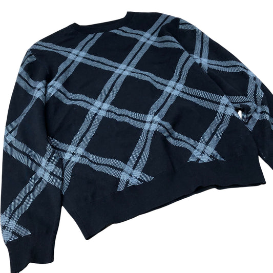 River Island Sweater Crew Neck Size Medium Men's Black Plaid Cotton Blend