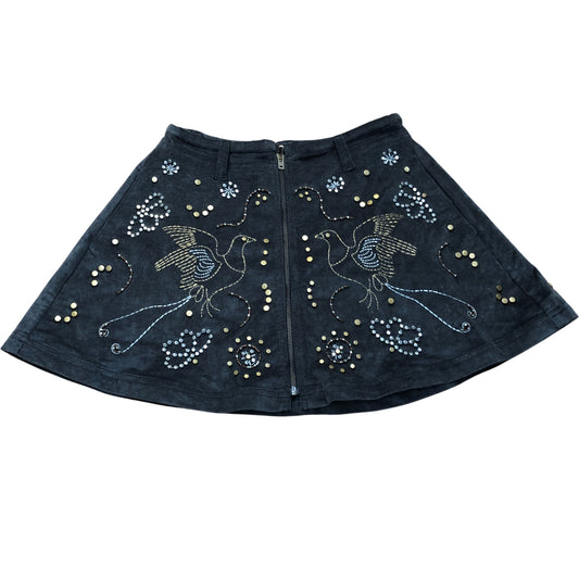 Embellished Bird Design Black Mini Skirt Size 4