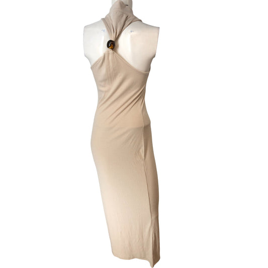 Rivers Island Women's Nude Ribbed Maxi Dress Size M Halter neck Sleeveless