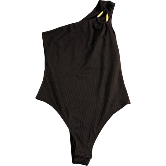 River Island One Shoulder UK S Women's Brown Ribbed Bodysuit