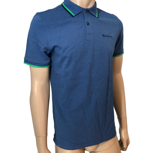 Ben Sherman Small Polo Shirt Men's Riviera Blue Short Sleeve Green Trim
