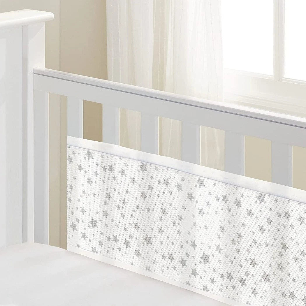 BREATHABLEBABY Classic Mesh Cot Liner Grey Stars Pattern Safe Sleep