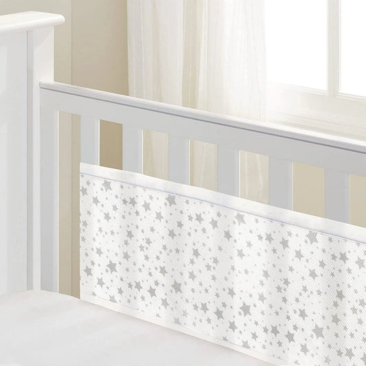 BREATHABLEBABY Classic Mesh Cot Liner Grey Stars Pattern Safe Sleep