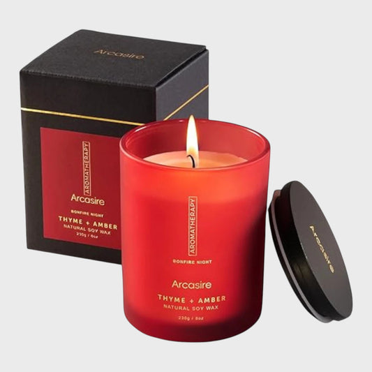 ARCASIRE Scented Candle Soy Wax Thyme Amber Bonfire Night Aromatherapy