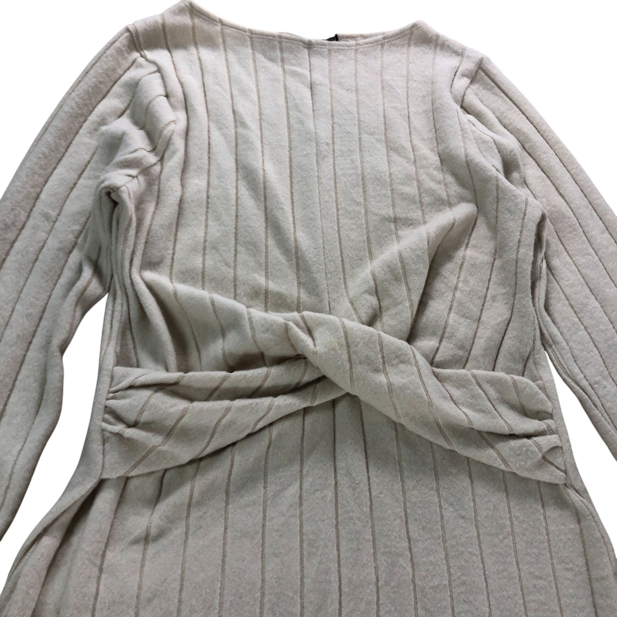 River Island Twist Front Midi Dress UK Medium Women's Ribbed Long Sleeve Beige