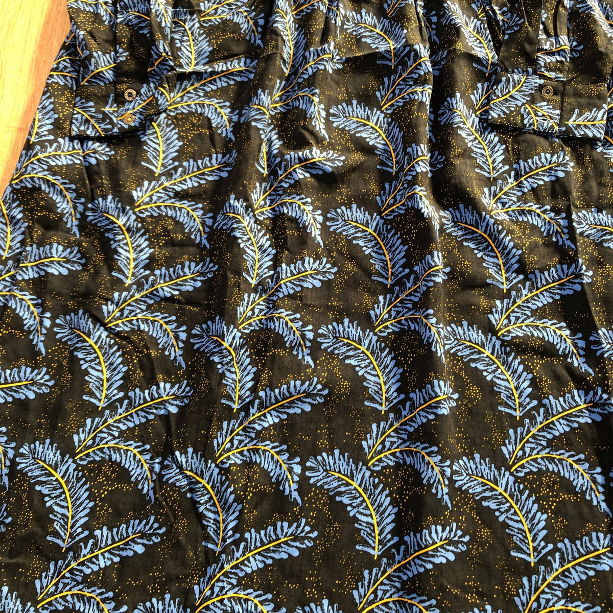 Floral Long Sleeve Viscose Dress UK8 Women's Black Blue Pattern