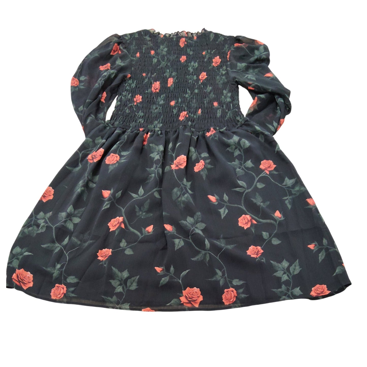 River Island Floral Smock Dress UK6 Women's Long Sleeve Black With Roses