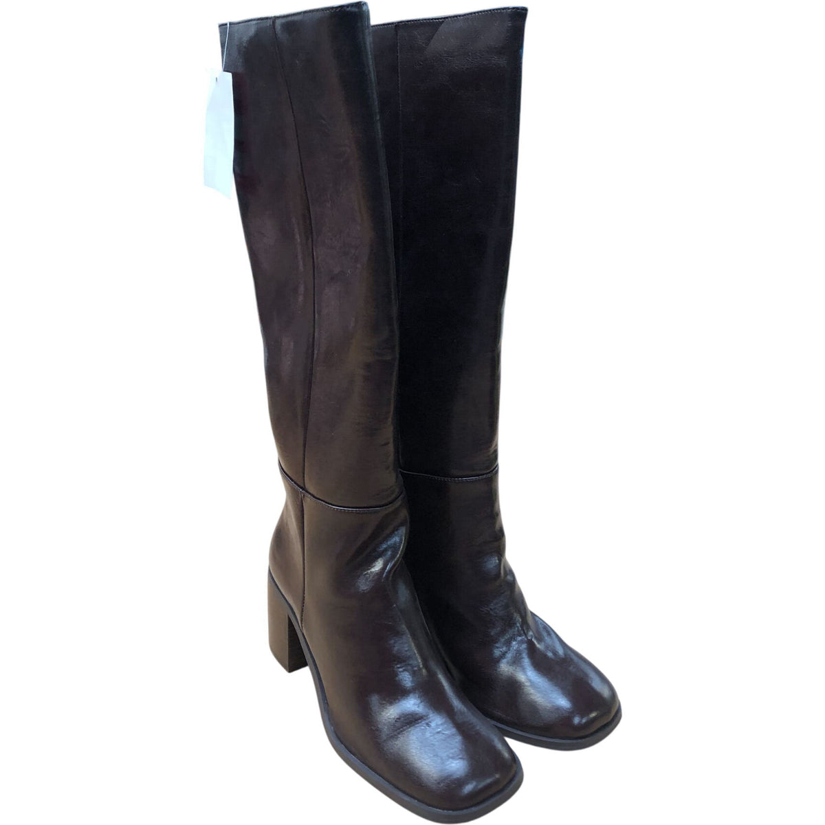 River Island Knee High Boots Women's Brown Leather Chunky Heel Fashion