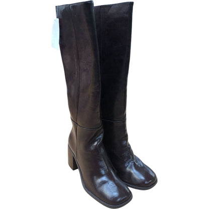 River Island Knee High Boots Women's Brown Leather Chunky Heel Fashion