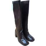 River Island Knee High Boots Women's Brown Leather Chunky Heel Fashion