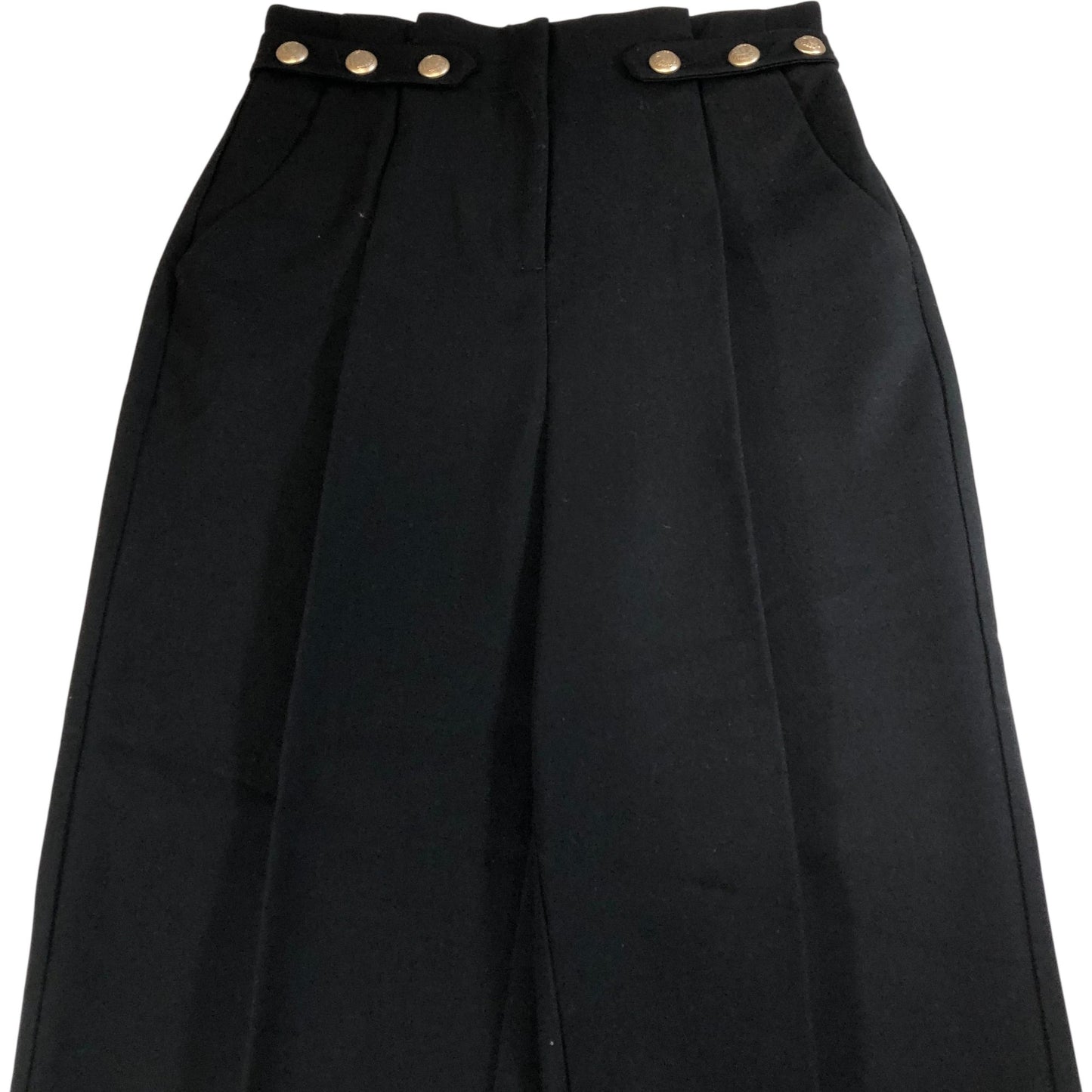 Pleated Trousers Women's High Waist Black Button Detail UK6