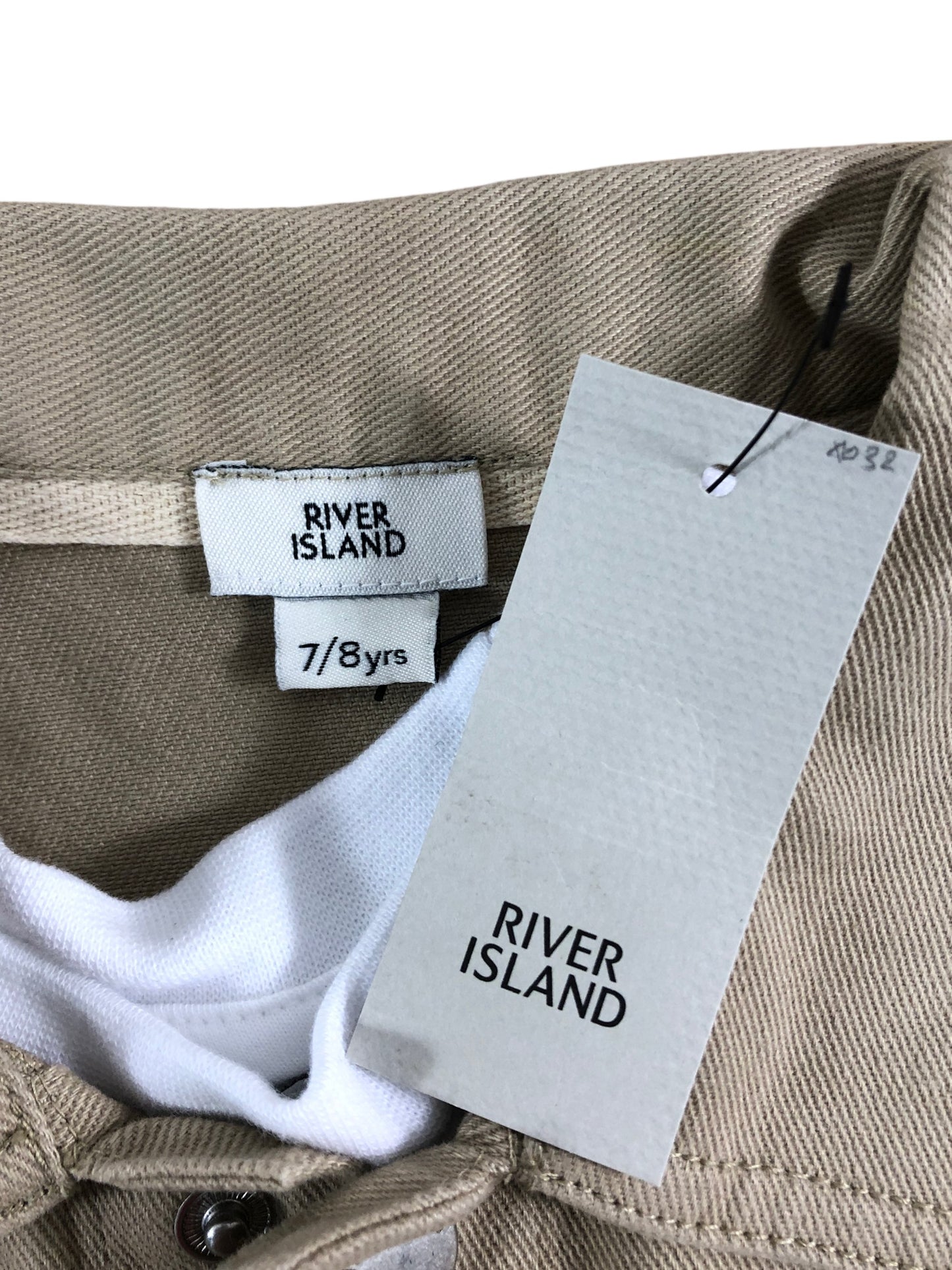 River Island 7-8 Years Boys Jacket Beige Cotton Casual Button Up Outerwear