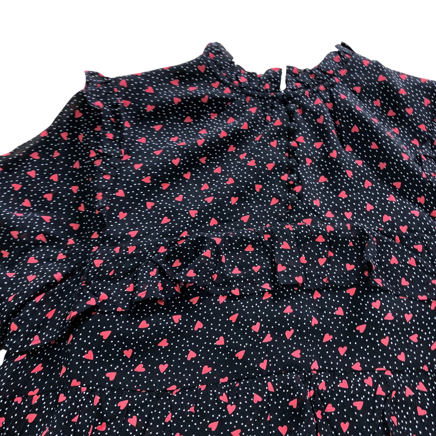 UK12 Women's Black Heart Print Dress Ruffled Sleeves
