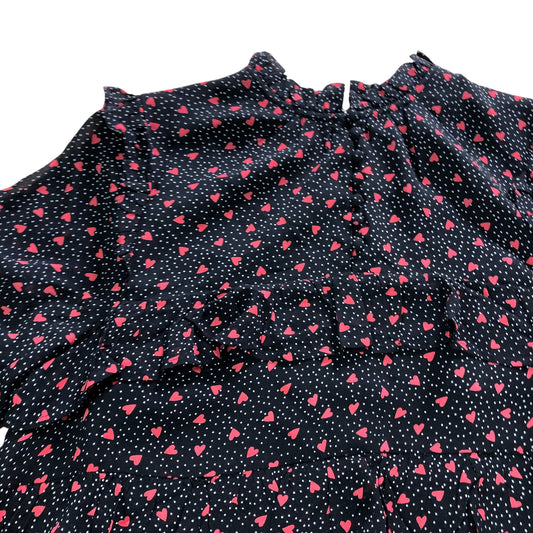 UK12 Women's Black Heart Print Dress Ruffled Sleeves