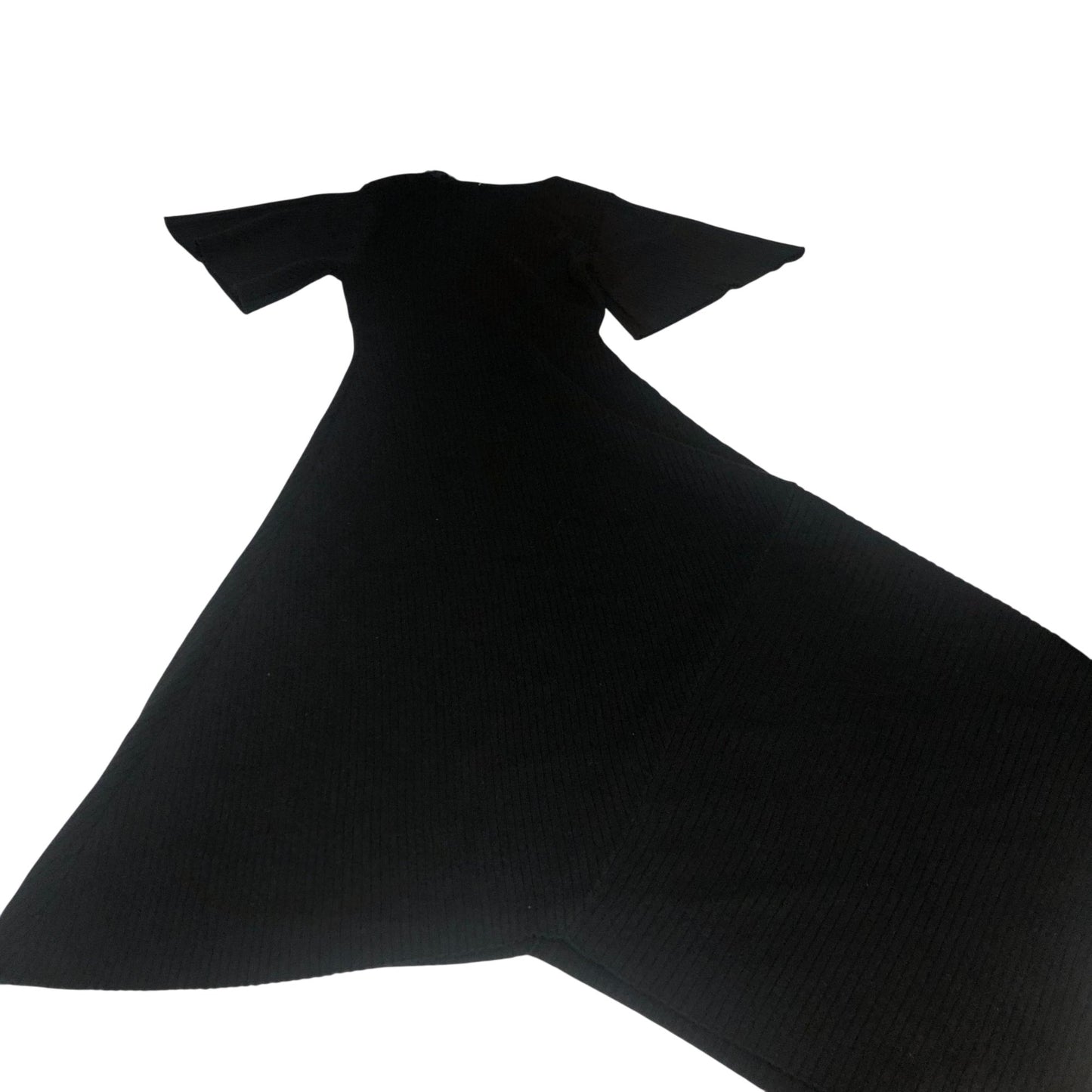 Black Ribbed Flared Dress Women's Short Sleeve Casual XS