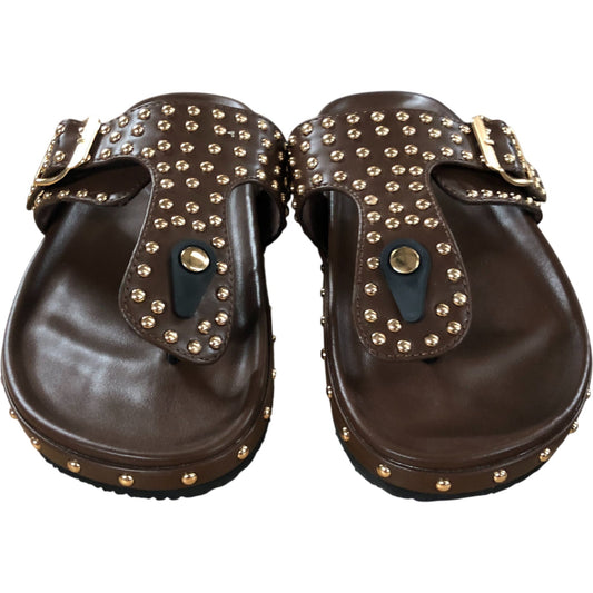 Azalea Wang Studded Slide Sandals UK Size 5 Women's Brown Buckle Design