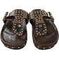 Azalea Wang Studded Slide Sandals UK Size 6 Women's Brown Buckle Design