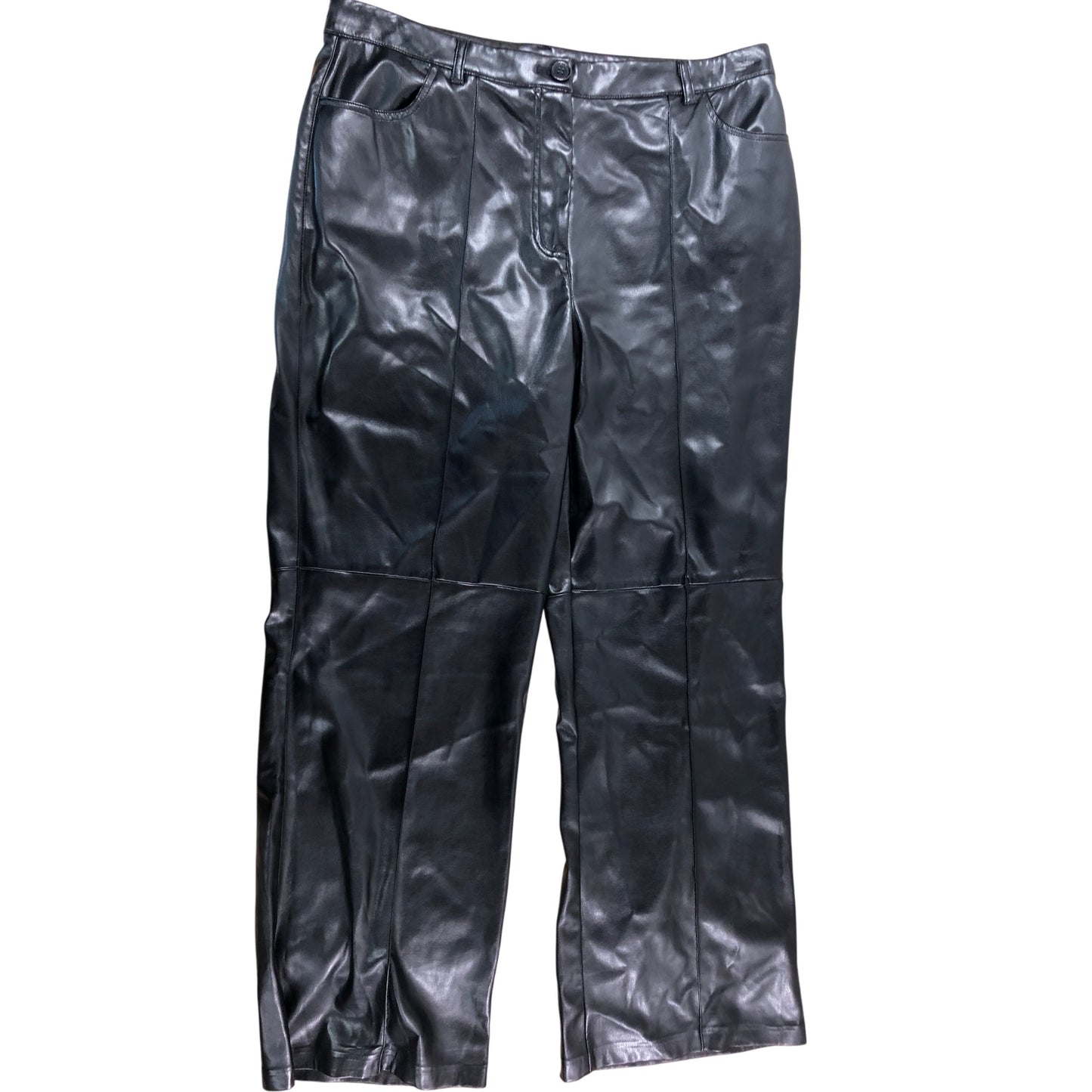 Black Faux Leather Trousers XL Women's Regular Fit High Waisted Fashion