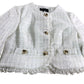 River Island Womens Cropped Jacket UK6 White Textured Tweed With Gold Buttons