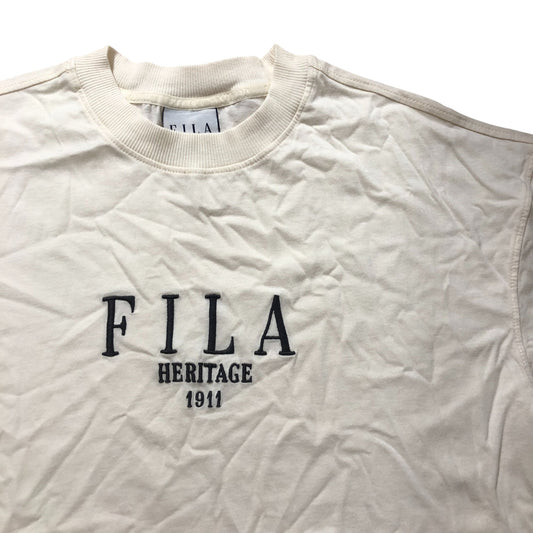 FILA Heritage T-Shirt M Men's Cream 100% Cotton Over Size 1911 Graphic Print
