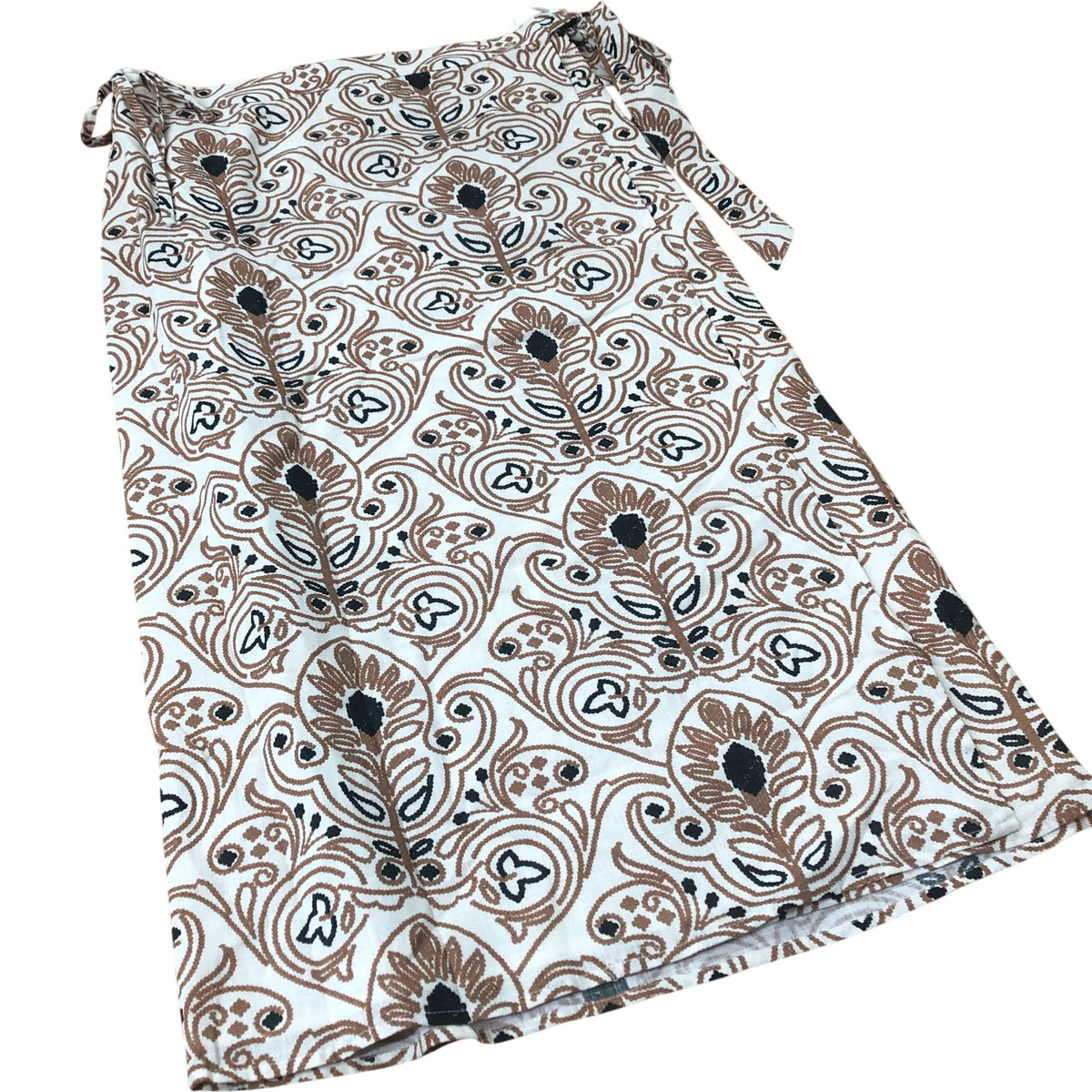 Neutral Print Wrap Midi Skirt Floral Design Cotton Lightweight