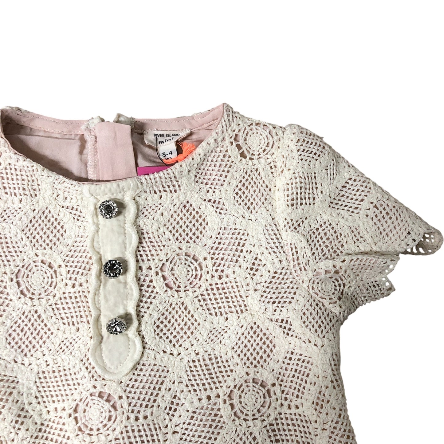 River Island Mini Girls Dress Size 3-4 Years Short Sleeve Lace Pattern