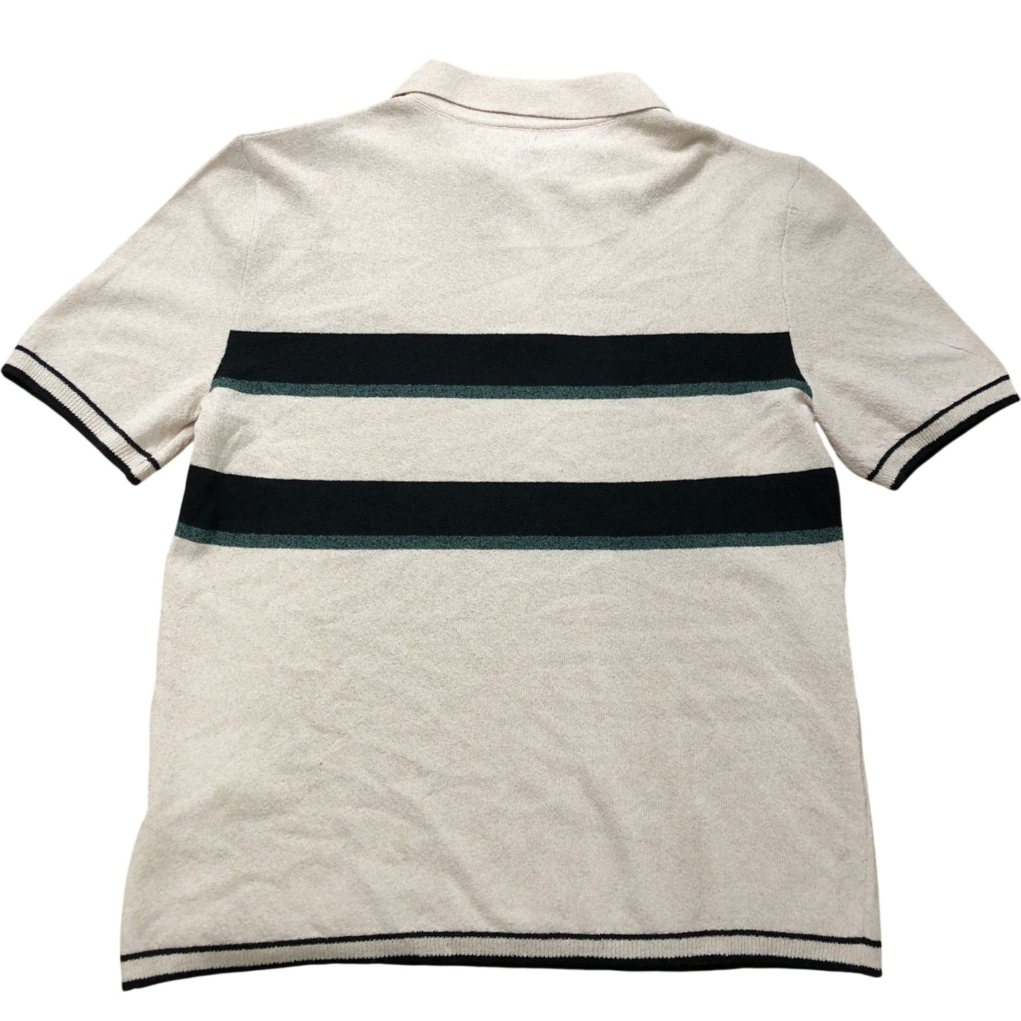 River Island Men's Short Sleeve Polo Shirt Size M Beige Green Stripes