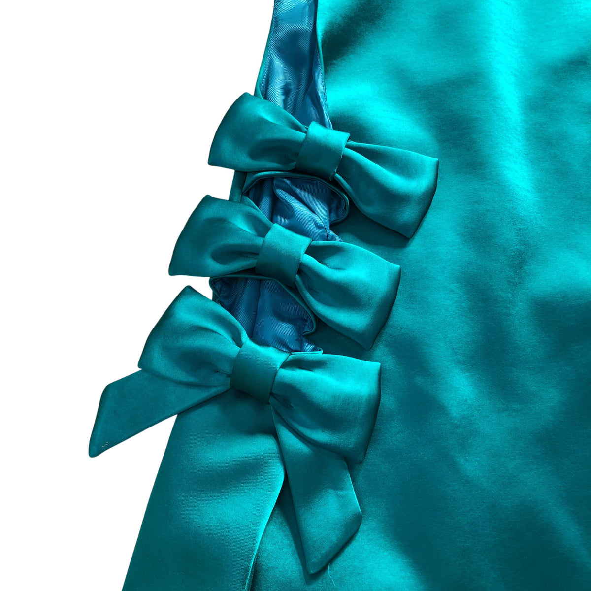 River Island Sleeveless Dress Women's Green Satin Bow Detail Elegant