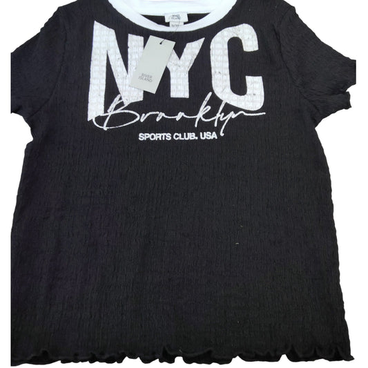 River Island NYC Brooklyn T-Shirt Size 9-10 Years Kids Black White Design
