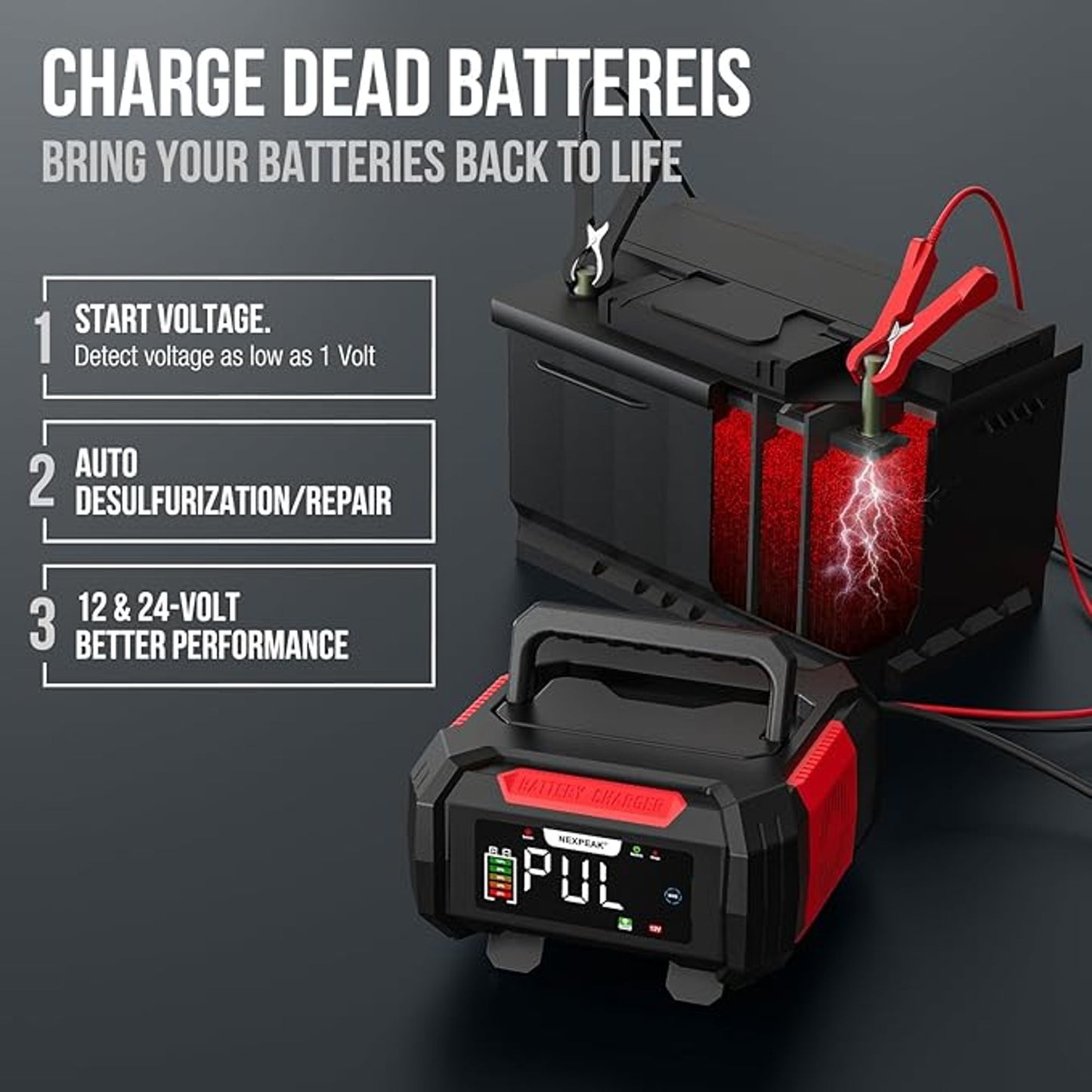 15Amp Car Battery Charger, NEXPEAK NC315 12V 15A/24V 8A Smart Charger Battery