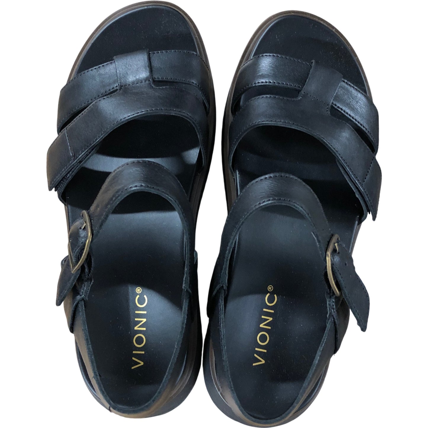 Vionic Solana Sandals UK8 Women's Black Platform Strappy Comfort Shoes