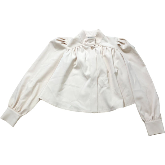 River Island Taffeta Blouse Size 6 Women's Beige Long Sleeve Puff Sleeve Top