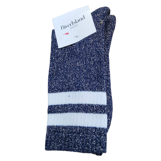 River Island Women's Glittery Socks Navy Blue Size 3-7 Striped Pattern New with