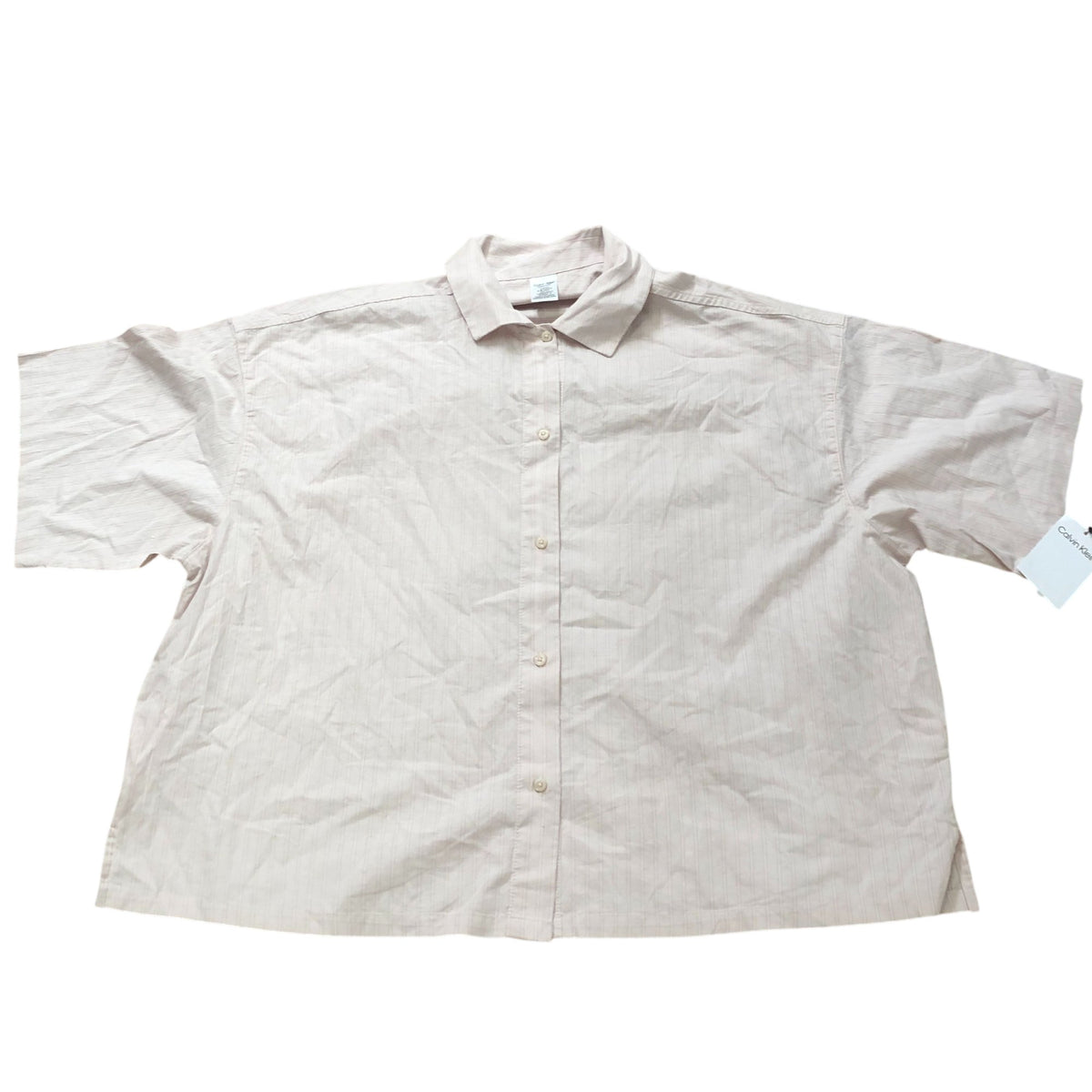 Calvin Klein Short Sleeved Button Down PJ Top Size S Men's Light Pink Striped