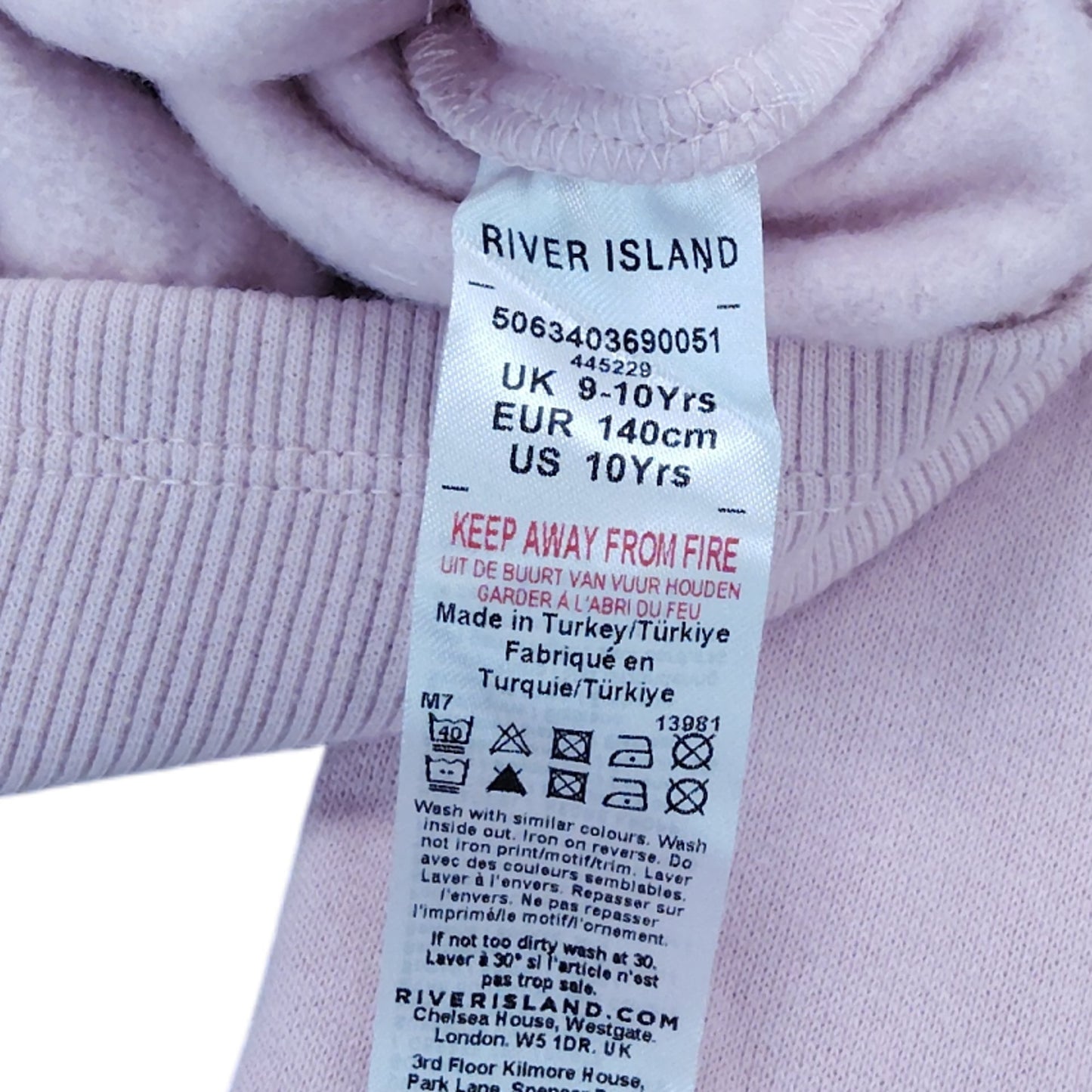 River Island Girls Pink Cropped Sweatshirt Age 9 10 Years Heart Detail