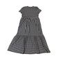 Striped Dress UK14 Women's Short Sleeve Midi Cotton Blend Navy Cream