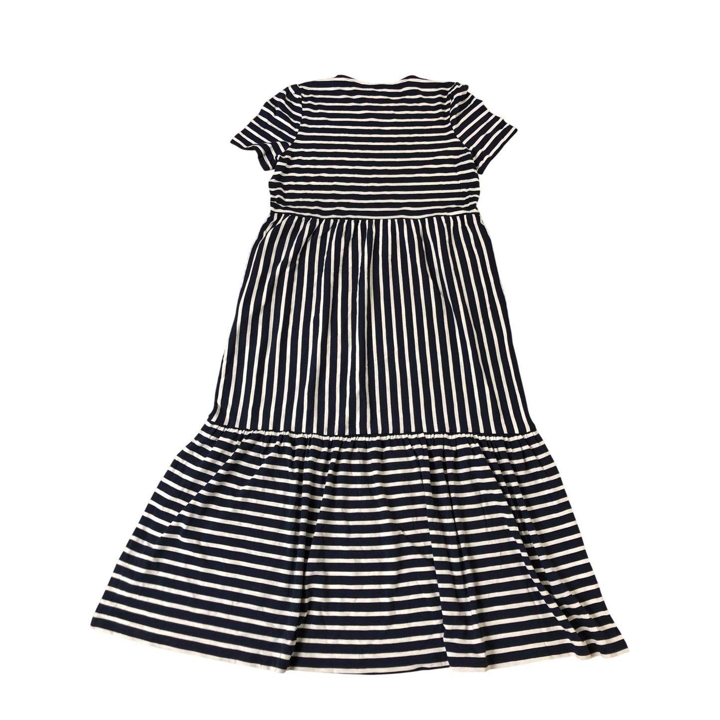 Striped Dress UK14 Women's Short Sleeve Midi Cotton Blend Navy Cream