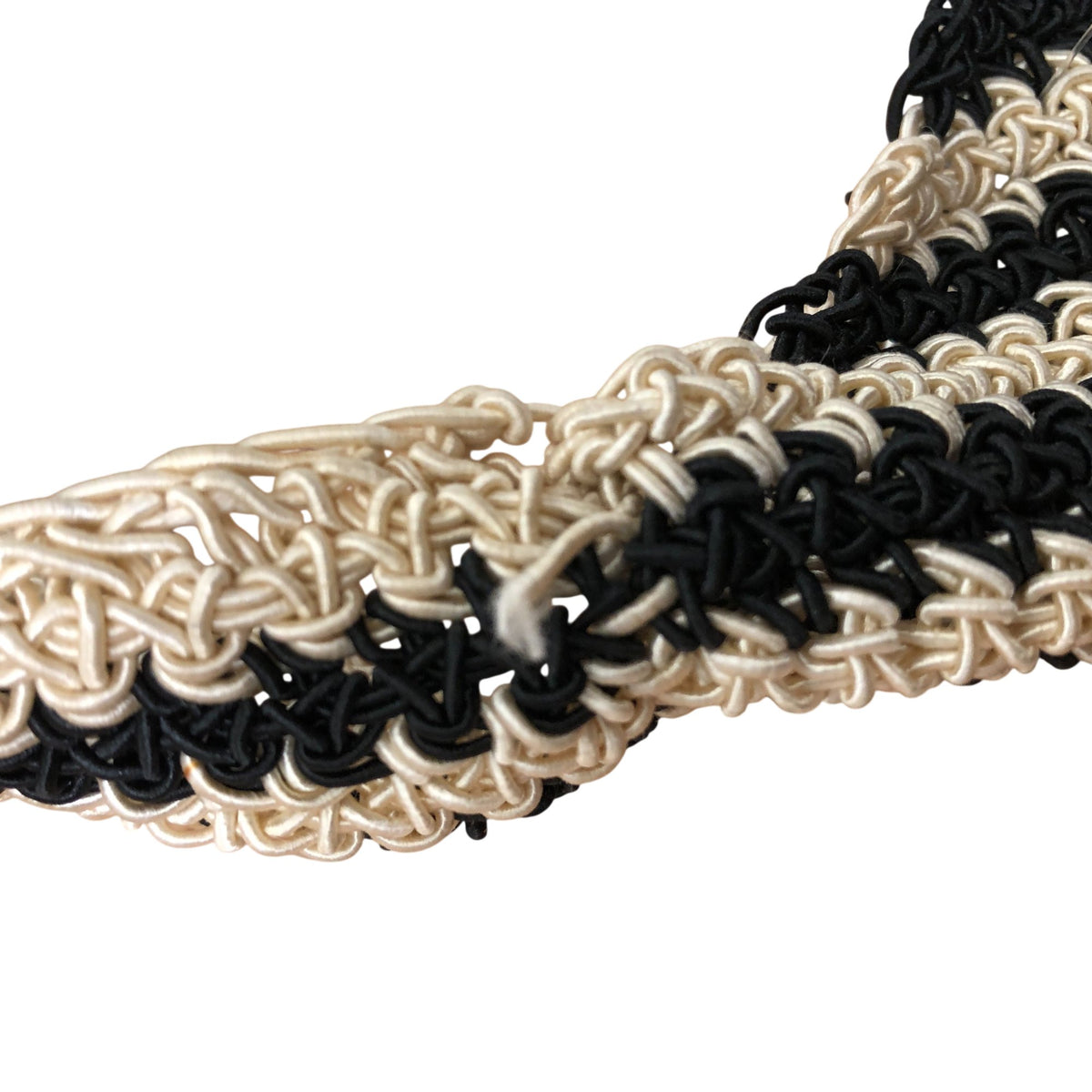Macrame Sling Striped Shoulder Bag Women's Casual Tote Bag Black Cream